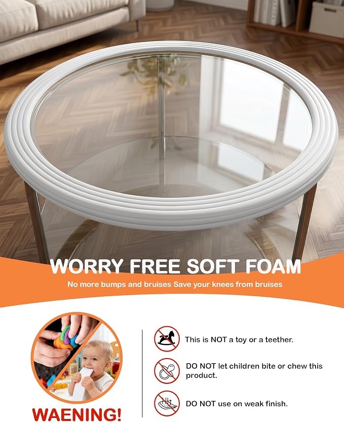 Corner Protector Baby, 16.5FT 0.4''Th W-Shape Edge Protector for Baby Proofing 4'' Wide Foam Fireplace Cushion Pre-Taped Safety Guard Bumper Pad for Furniture Wall Stair Door (White)