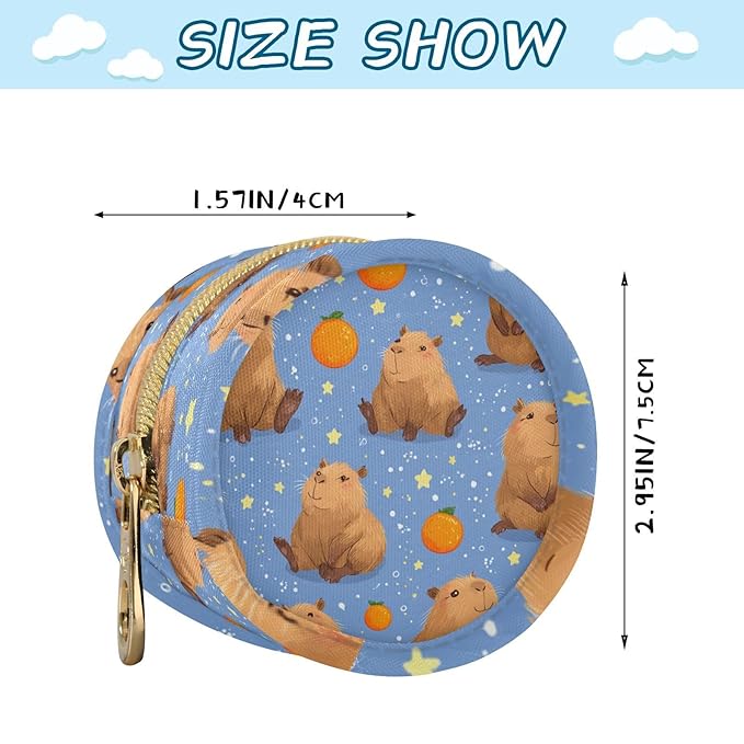 Pacifier Holder with Clip Pacifier Case for Diaper Bag Round Baby Pacifier Pouch Box Bag Portable Blue Capybara Oranges Stars