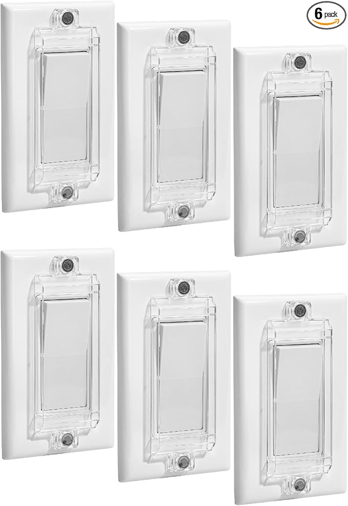 Bates- Magnetic Light Switch Guard, 6 Pack, Clear, Child Proof Light Switch Cover Child Proof