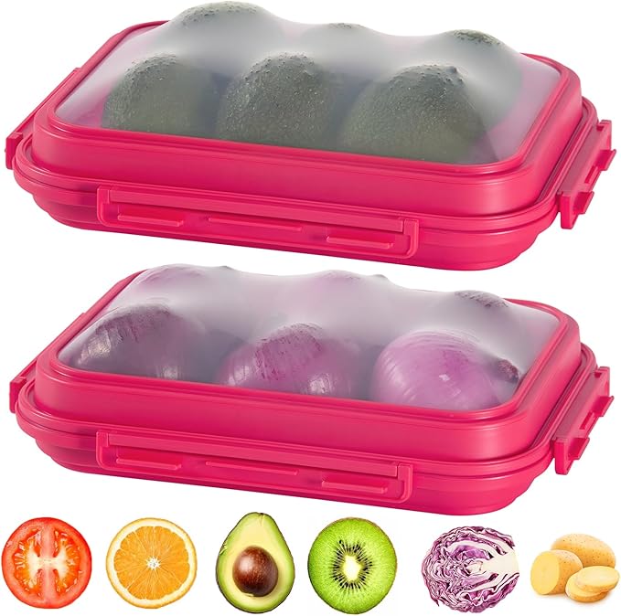 2-Piece Airtight Food Storage Containers Set ??Avocado Saver, Onion Keeper, Silicone Kitchen Organizers for Fridge, Reusable & Leak-Proof to Lock in Freshness K05-Pink