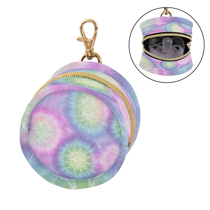 Pacifier Holder with Clip Pacifier Case for Diaper Bag Round Baby Pacifier Pouch Box Bag Portable Light Pink Tie Dye