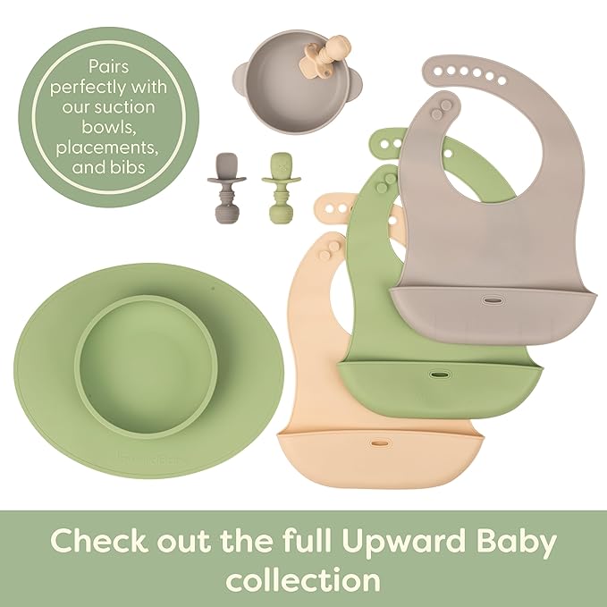 UpwardBaby Self-Feeding Spoon - Anti Choke Barrier - Silicone Baby Spoons Toddler Utensils for Home & Travel, Textured Tips Massage Gums & Baby-Led Weaning (Blue/Gray/Mint)