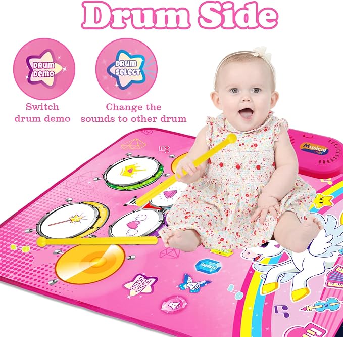 Toys for 1 Year Old Girl Gifts: Baby Musical Mat Toddler Toys Age 1-2 - 3 in 1 Piano Drum Animal Touch Unicorn Toy - Infant Music Toy 12-18 Months Babies Birthday Gifts for 1 2 3 Year Old Boys Girls