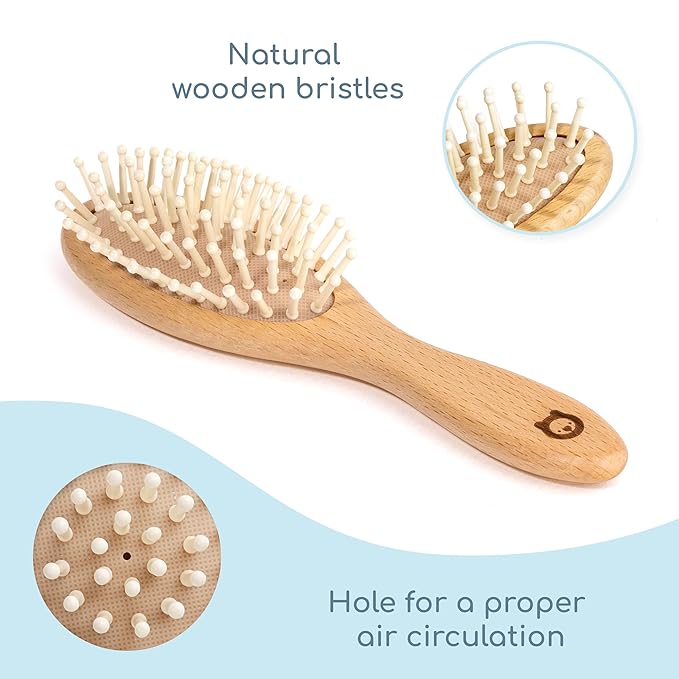 Wooden Hair Brush Set - Premium Baby Comb and Brush - Soft Natural Bristles - Organic Products - Perfect Registry Gift - Cradle Cap Brush for Newborns & Toddlers