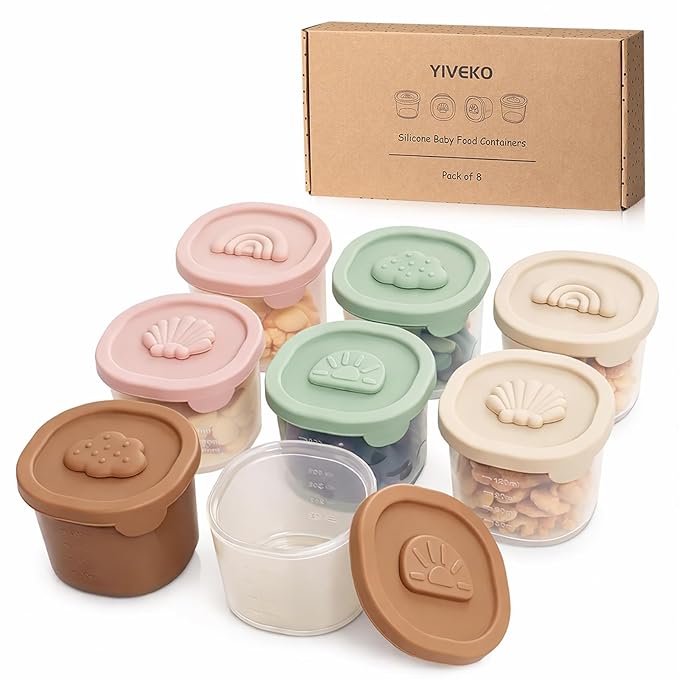 Baby Food Containers with Lids Silicone Baby Food Storage Containers for Infants & Toddlers, Leakproof Freezer-Safe Reusable Baby Food Jars for Breastmilk & Solid Foods, 4oz Silicone Containers 8PK