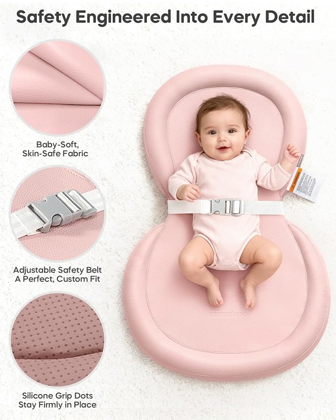 Baby Changing Pad, Waterproof Wipe-Clean Non-Slip Foldable PU Surface with Adjustable Safety Belt, Compatible with Dresser & Changing Table, 30"X18", Pink