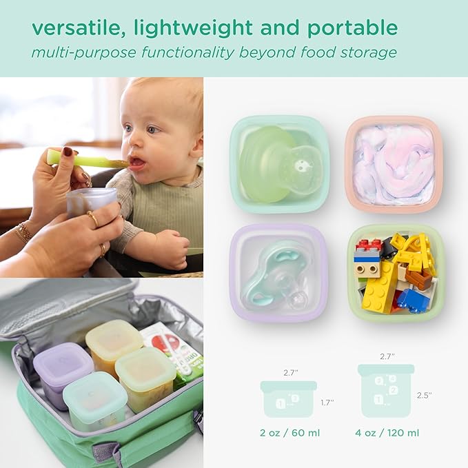 Olababy Clear Sense Silicone Storage Containers 4pk for Baby Food, Snacks, Formula, Puree, Sauce & More | Micro Plastic & BPA-Free | Daycare Essentials for Toddlers and Kids (Lemon, 2 oz / 60 ml)