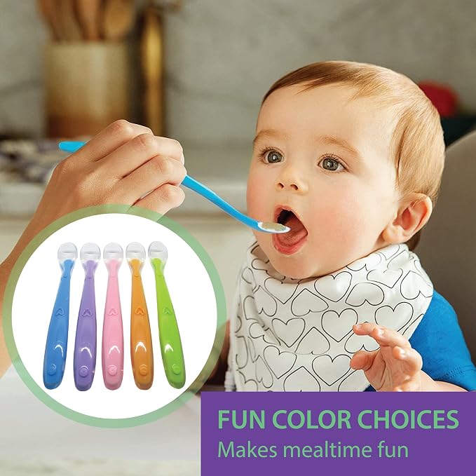 Gadgetime USA Baby Feeding Spoons Set (Pack of 5) - Self Chewable Spoon - Toddler Training Utensils - Ergonomic & Safe