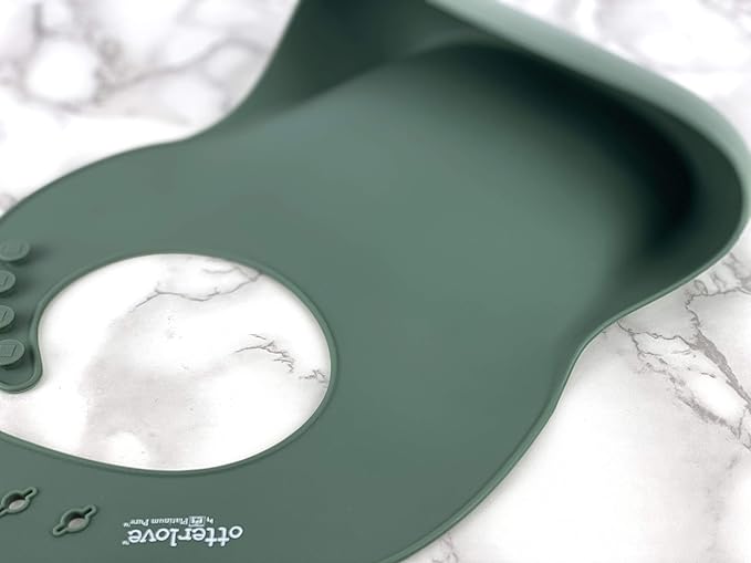 otterlove Silicone Bib ??100% Pure Platinum LFGB Baby Bibs with No Fillers ??Wide Food Catching Pocket ??Easy Clean ??Mess Proof ??Dishwasher Safe ??BPA and Phthalate Free