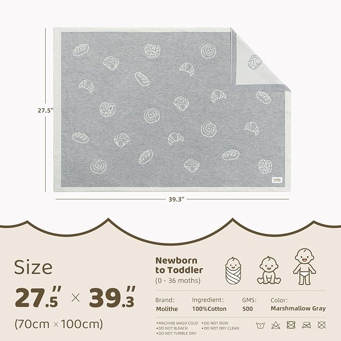 100% Cotton Baby Blanket Ultra Cozy Soft Newborn Swaddle for Boys and Girls, Gentle on Skin, Machine Washable Perfect Registry Essential Marshmallow Gray