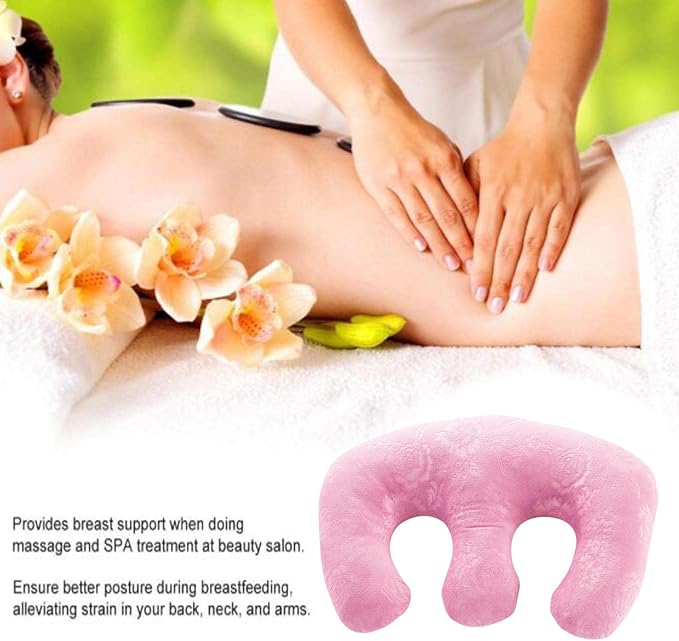 Chest Pillow Breast Support Velvet Cotton Massage Cushion Detachable Pad Comfortable Bolster Suitable for Salon Home Travel Breastfeeding Sleep, Pink, 16.9x11 inch