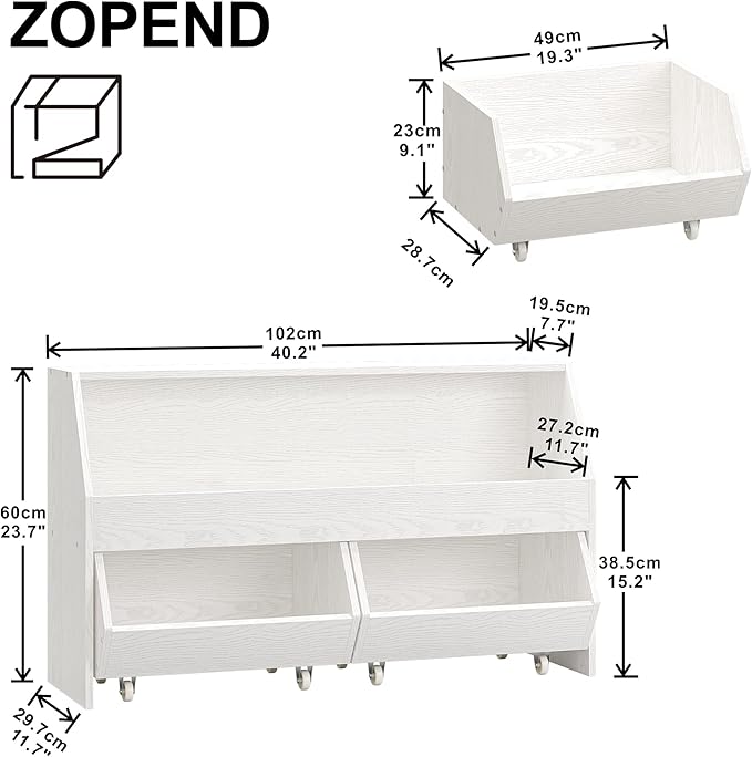 ZOPEND Toy Storage and Organizer for Kid, Large Toy Bin Bookcase Toy Cabinet with Two Moveable Drawers, Children Toddler Storage Carbinet with Wheels for Playroom, Bedroom, Nursery (White, Regular)