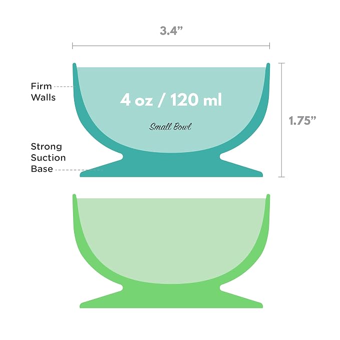 ChooMee Baby Suction Bowls & FlexiDip Learning Utensil Set, 4 CT Small, Aqua Green