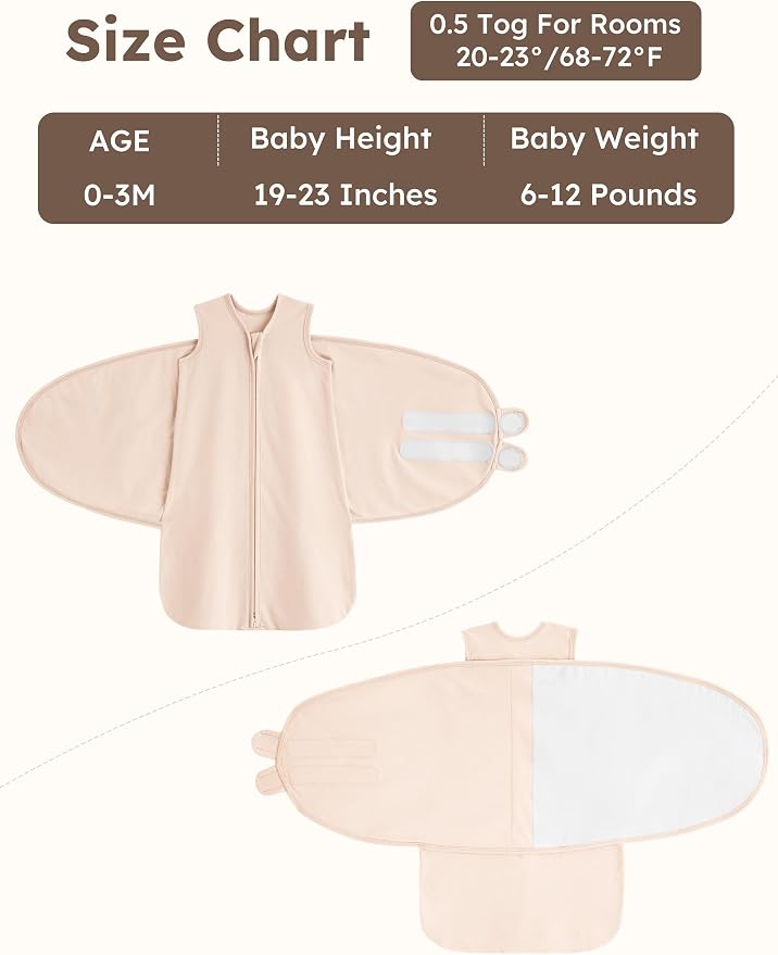 Unnivoll Newborn Sleep Sack Swaddle 100% Cotton Baby Swaddle 0-3 Months, 3-Way Adjustable Wearable Blanket, TOG 0.5, 2 Pack for Baby Boy Girl White Brown Flower