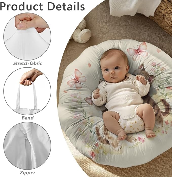 Kawaii Kitten Nursing Pillow Covers for Baby Girl Nursing Pillow Slipcovers for Breastfeeding Moms, Soft and Stretchy Safely Breastfeeding Pillow Cover for Infant Pillow Not Included