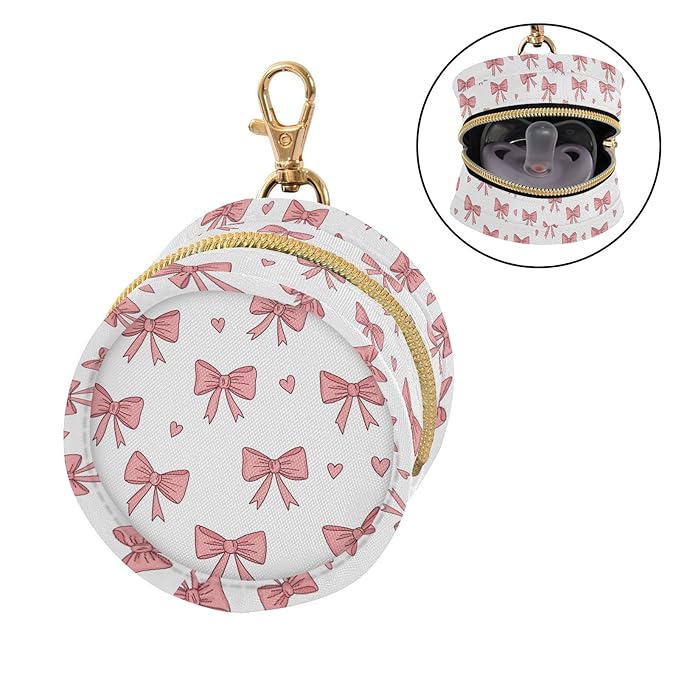Pink Bows Heart Print Pacifier Holder Case for Diaper Bag Portable Travel Pacifier Storage Case with Clip Newborn Baby Pouch for Outdoor Purse Baby Boys Girls