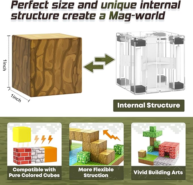150PCS Magnetic Blocks-Build Mine Magnet World Forest Edition Kids Games for Boys&Girls Age 3-5 4-8 6-8, Magnetic Sensory STEM Toys Tiles for Toddlers Gifts for 3+ Years Old Ideal Construction Toys