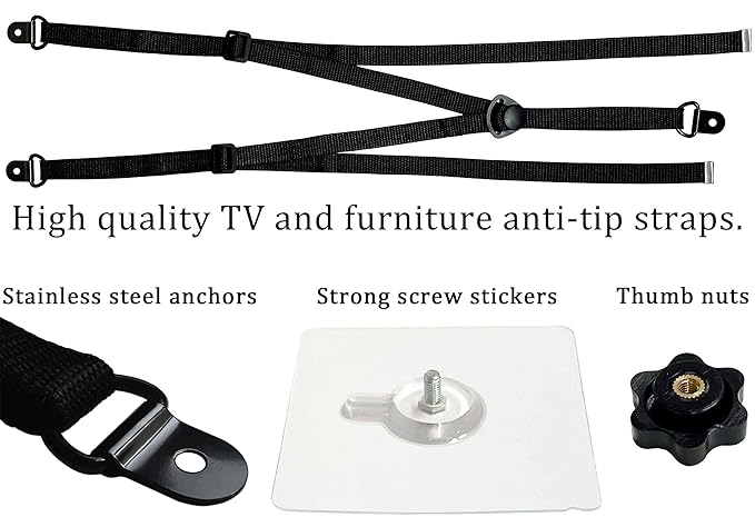 1 Pack Adjustable TV Safety Straps, No-Drill Anti-Tip Furniture Anchors for Baby Proofing, Flat Screens Fix to Wall,Cabinet,Stand Or Desk, Earthquake Straps
