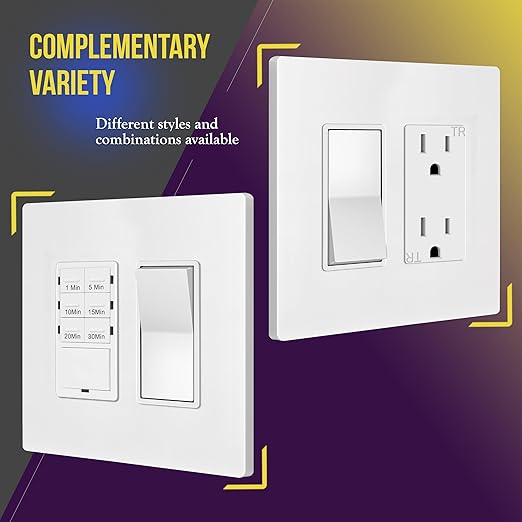 ENERLITES Screwless Decorator Wall Plates Child Safe Outlet Covers, Gloss Finish, Medium Size 2-Gang 4.88" H x 4.92??L, Unbreakable Polycarbonate Thermoplastic, SI8832M-W, White