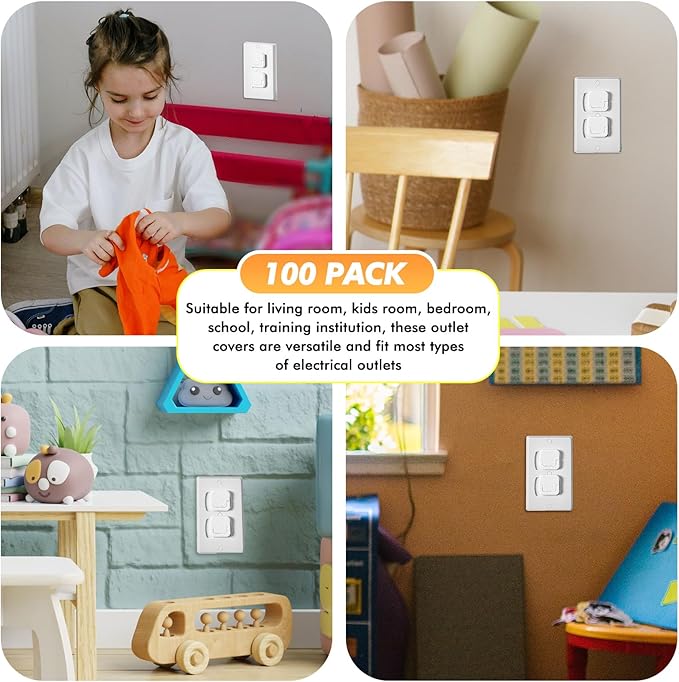 Thyle 100 Pcs Outlet Covers Protectors Plug Bulk Child Baby Proofing Proof for US 3-prong Electrical Outlets Easy Install Socket Sturdy Safe Secure Baby Proofing Kit for Home Office