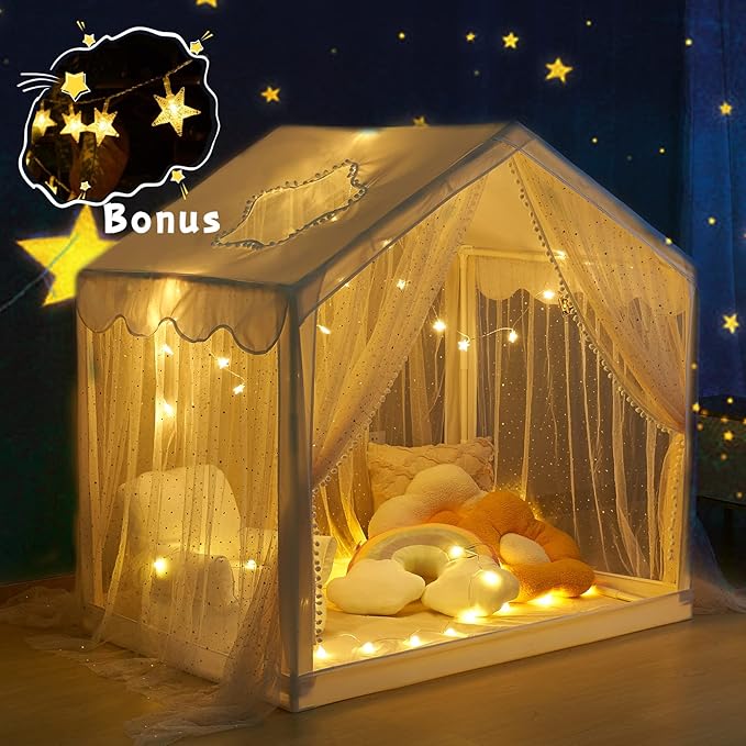 Kids Play Tent with Star-Shaped Window, Indoor Play Tents for Toddlers 1-3, Playhouse Tent for Girls & Boys, Children's Tent with Breathable Netting (Boho)