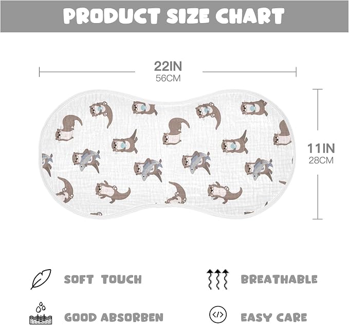 Muslin Baby Burp Cloths Set of 1, Soft Sea Otters Absorbent Muslin Washcloths, Bibs, Face Towel for Newborn Boys Girls, 22 x 11 Inch