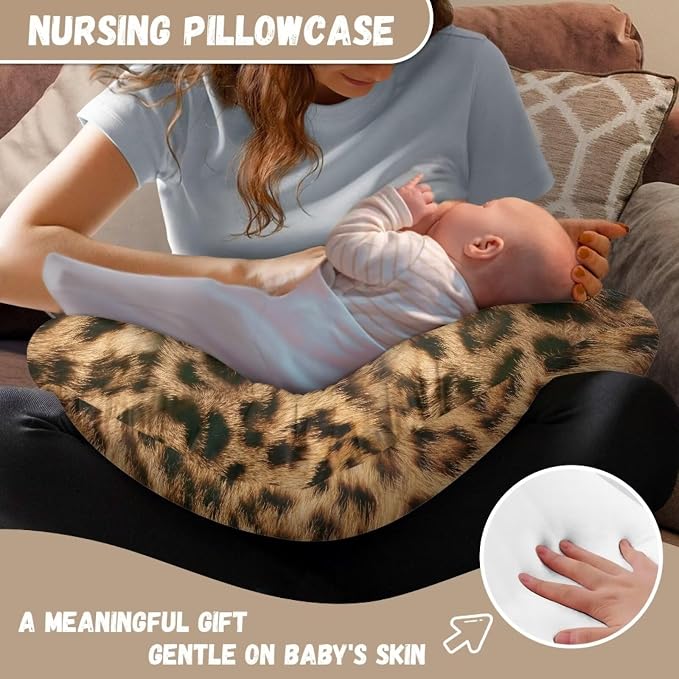 Leopard Print Brown Breast Feeding Pillow Covers with Hidden Zipper Stain Resistant Skin-Friendly Cover for Boys Girls Newborn Nursing Pillow Case for Home Sofa Decor