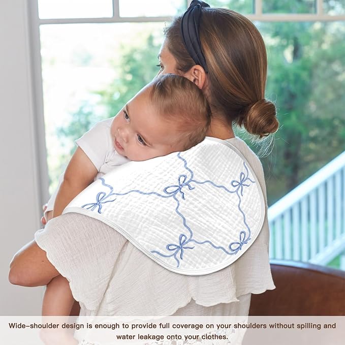 vvfelixl Muslin Burp Cloths Blue Ribbon Bow Baby Washcloths for Baby Girl Boys 2 Pack