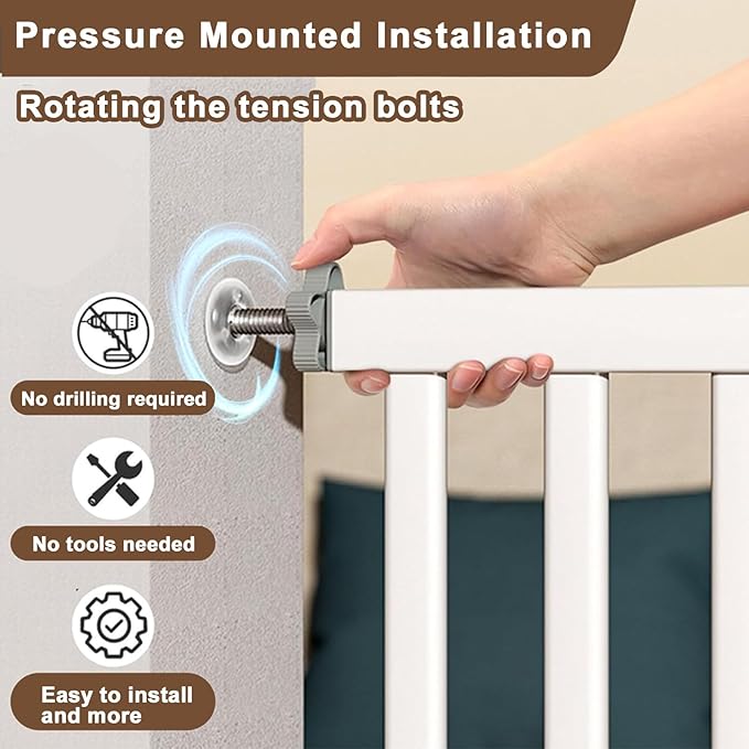 41'' Extra Tall Baby Gate for Large Dogs Pets Indoor No Jumping Over, 30-40.9'' Wide Heavy Duty Puppy Gate for Doorways, Pressure Mounted Metal Gate for Child Toddler No Tools Needed(White)