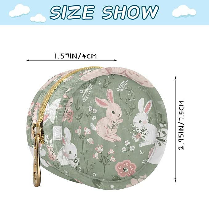 Portable Baby Pacifier Holder Case with Clip Pattern Adorable Bunnies Pacifier Storage Case with Zipper Cash Coin Purse for Stroller Diaper Bag Travel