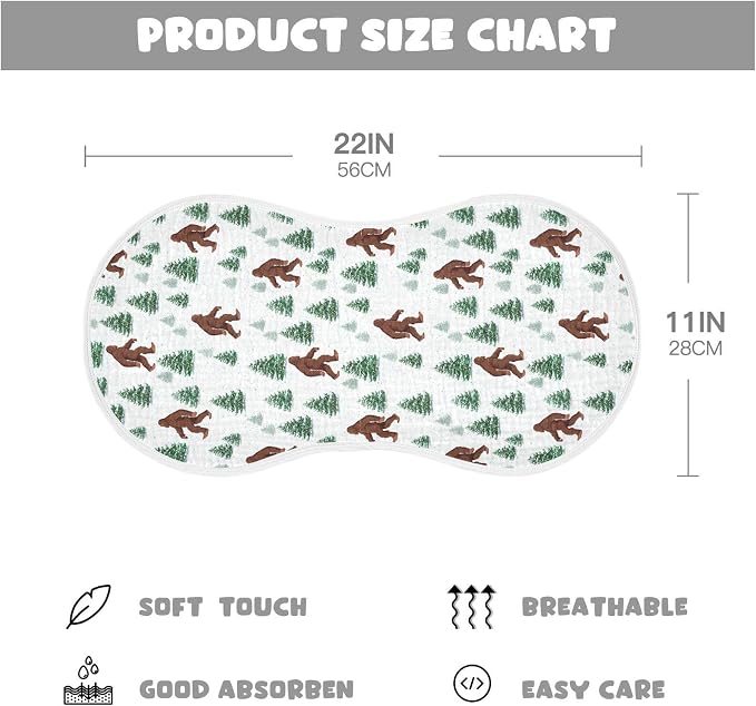 Muslin Baby Burp Cloths, Bigfoot Sasquatch Muslin Washcloths Baby Bibs Rags Comfy Soft Absorbent in for Newborn Boys and Girls 4 Piece 22 x 11 Inch