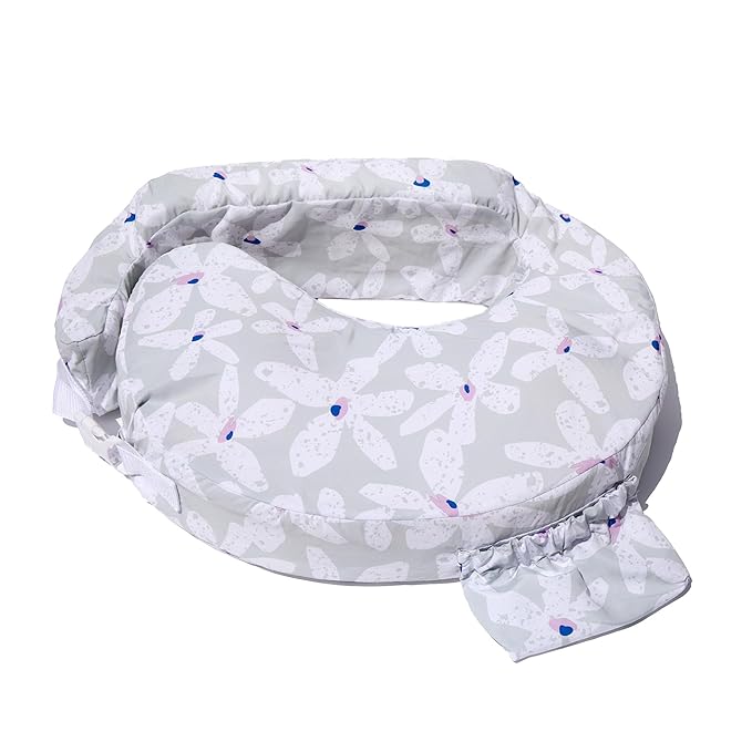 My Brest Friend Original Nursing Pillow Enhanced Ergonomics Essential Breastfeeding Pillow Support for Mom & Baby W/Convenient Side Pocket, Double Straps & Slipcover, Platinum Posies