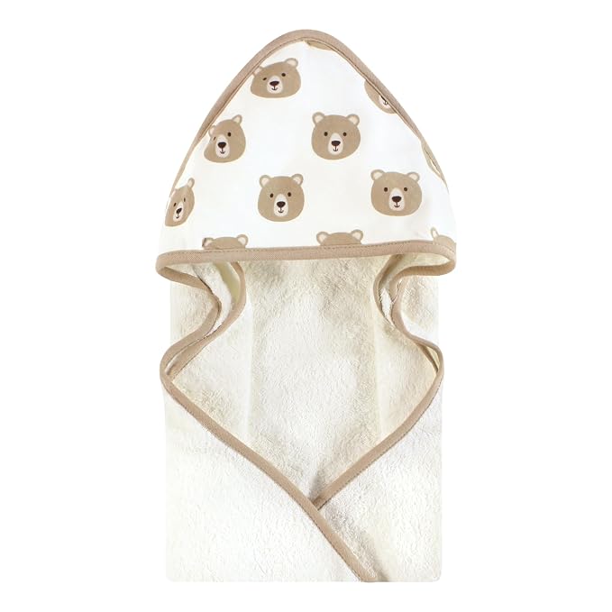Hudson Baby Cotton Animal Face Hooded Towel, Tan Bear, One Size