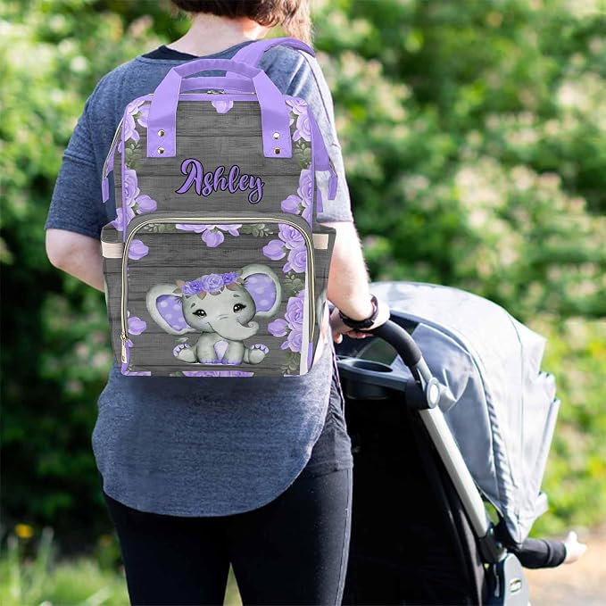 M YESCUSTOM Diaper Bags for Mom Personalized Purple Flower Baby Bag Backpack for Men Women Custom Newborn Nappy Mommy Bag