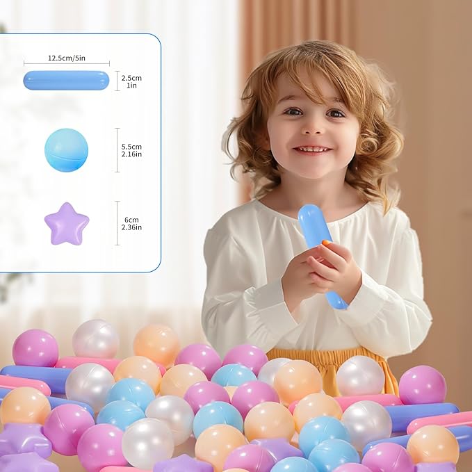 Ball Pit Balls for Toddlers 1-3, 500pcs Crush Proof Plastic Balls for Girls Ball Pit, BPA Free Non-Toxic Play Balls for Baby Pool, Playhouse, Tent, for Dogs & Pets, 3 Shapes, Blue Purple Pink