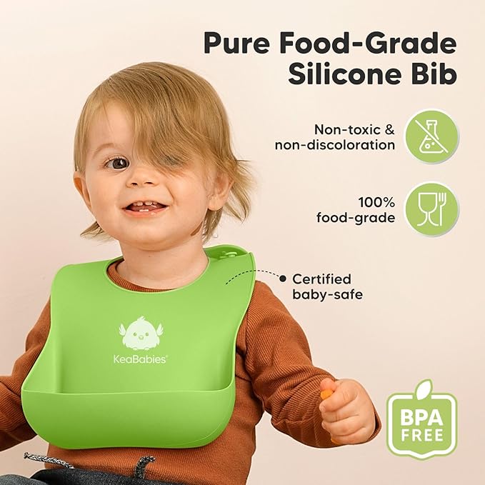KeaBabies 2-Pack Silicone Bibs for Babies, Toddlers Girl, Boy ??Sturdy Food-Grade Baby Bibs for Eating, Large Food Catcher, Clean & Put On Easily, Waterproof Toddler Feeding Essentials (Cloud Nine)