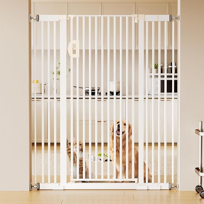 Fldofaves Extra Tall Pet Gate, 57" Cat Gate for Doorway, Pressure Mounted Auto Close Dog Gate, Ultra Narrow Bar Spacing No Drill Gate for Stairs, Doorways, Hallways, Fits 29.5"-43" Openings