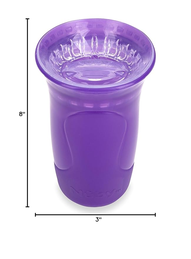 Nuby 3-Piece No-Spill Smart Edge 360 Cup with Touch Flo Easy Clean Silicone Rim, 10 Oz, Girl (Color May Vary)