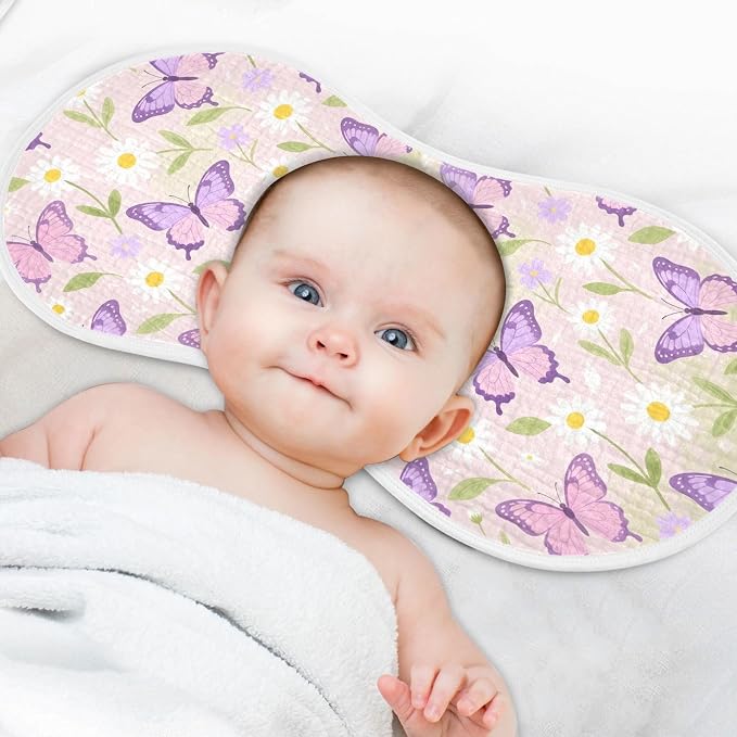 Purple Butterflies Muslin Baby Burp Cloths - Super Absorbent and Soft Burping Rags - Cotton Burp Clothes Set for Boys and Girls, 2 Pack