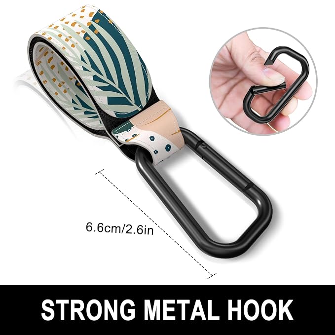 Baby Stroller Hooks for Hanging Bags, Universal Stroller Clips Accessories, Mommy Hook for Diaper Bag, Shopping Cart, Purse, Backpack - 2 Pack, Abstract Leaf