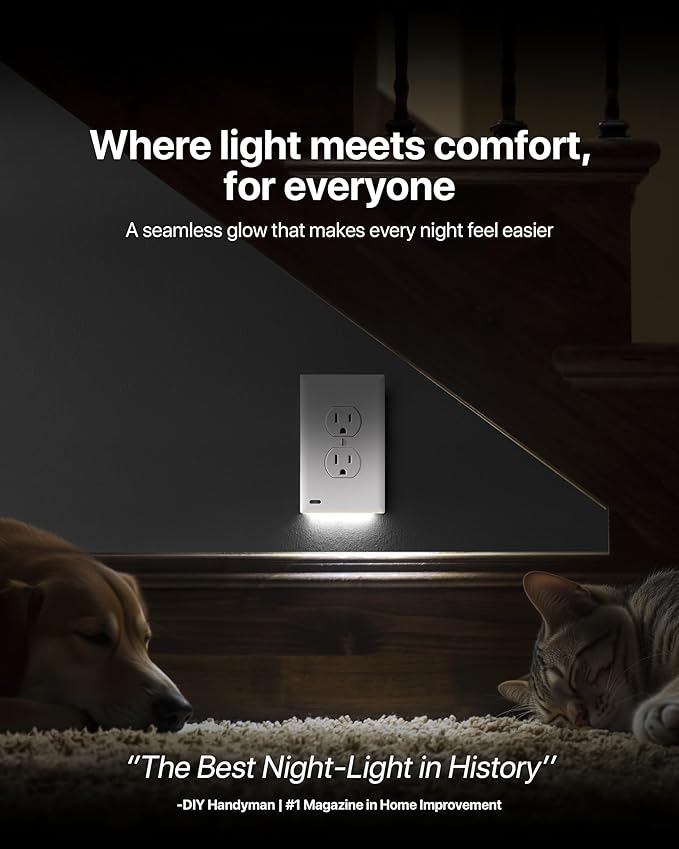 Single - SnapPower GuideLight [For Duplex Outlets] - Replaces Plug-In Night Light - Electrical Receptacle Wall Plate With LED Night Lights - Auto On/Off Sensor - (Duplex, Ivory)
