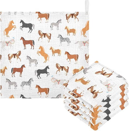 Vvfelixl Baby Washcloths Cotton Animal Print Muslin Washcloths Soft Baby Face Towel for Newborn Infants, 11.8 X 11.8 Inch, 5 Pack