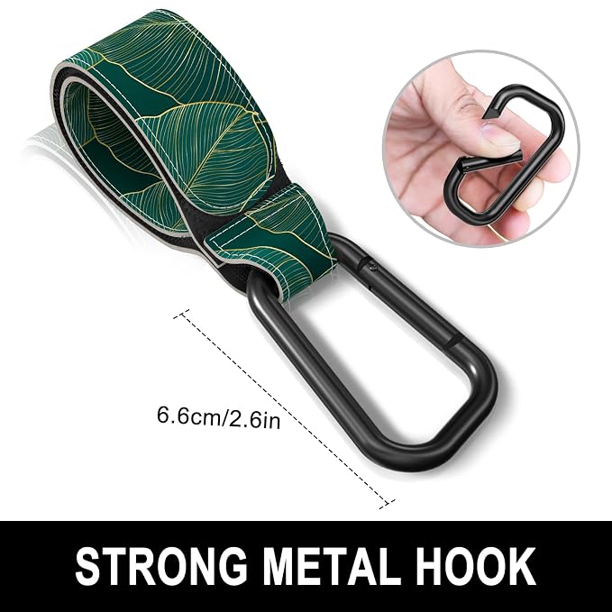 Baby Stroller Hooks for Hanging Bags, Universal Stroller Clips Accessories, Mommy Hook for Diaper Bag, Shopping Cart, Purse, Backpack - 2 Pack, Green Leaf