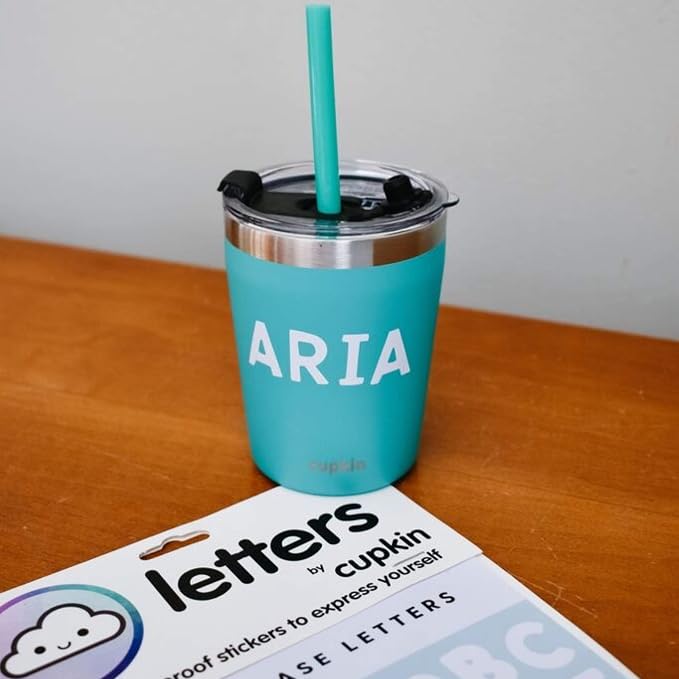 CUPKIN Waterproof Stickers to Personalize Your Stainless Steel Kids Cups: Write Your Kid's Names or Fun Words (47 Sticker Sheet)