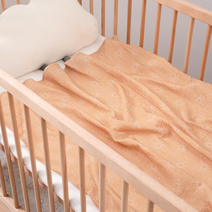 Happy Flute 4Set Muslin Swaddle Blankets??œUltra Soft Baby Blanket for Newborns,Receiving Blankets for Baby Girls & Boys??œBaby Essentials 0-3 Years,40x40inches (Sun)