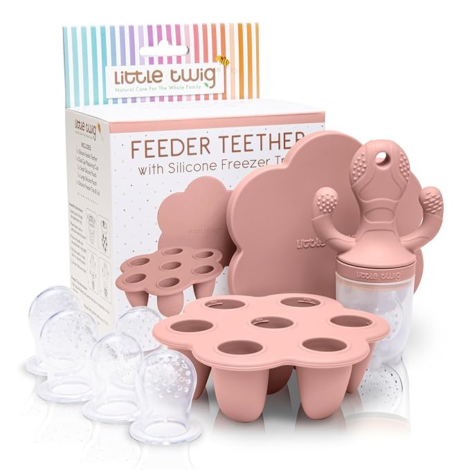 Little Twig Baby Fruit Feeder Pacifier & Teether Set ??Silicone Baby Food Feeder with Freezer Tray, BPA Free Teething Toy for Infants, Breast Milk Pops, Fruit & Puree Feeder, Baby Led Weaning Kit