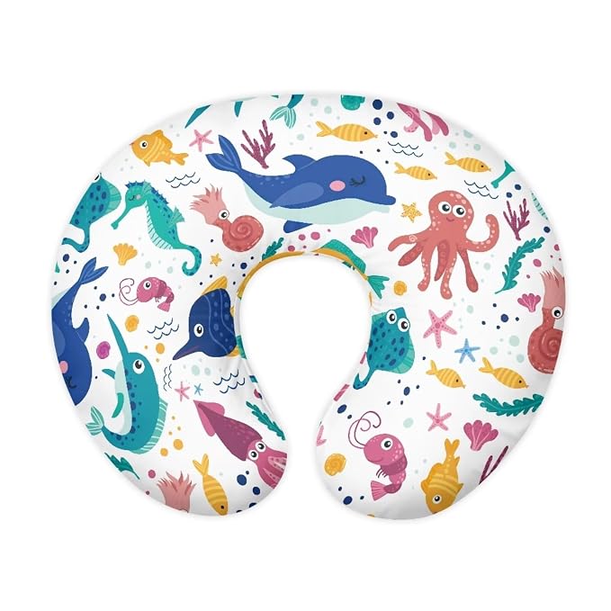 Cartoon Ocean Nursing Pillow Cover Slipcover, Breastfeeding Newborn Infant Feeding Cushion Cover Pillow Slipcovers for Breastfeeding Moms
