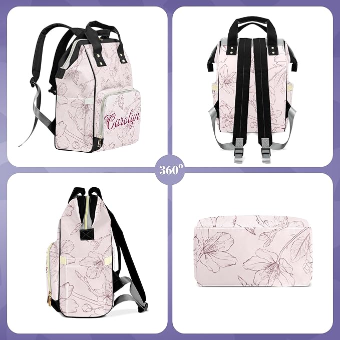 Custom Diaper Bag with Name Personalized Multifunctional Mommy Backpack for Shoulders Outdoor Backpack for Newborn Baby Thermal Pockets Nursing Bags （Flower）