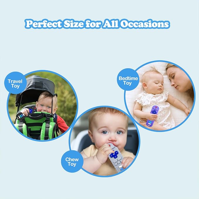 ROBBEAR Baby Teething Toys, Food Grade Silicone Teether for Babies 3 6 12 18 Months, TV Remote Shape Toddlers Chew Toys, Freezer BPA Free (Black RC)
