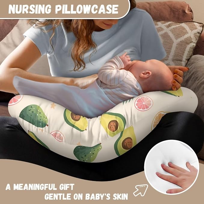Green Avocado and Orange Nursing Pillow Cover Ultra Soft Comfortable Newborn Nursing Pillow Case Stretchy Replaceable Pillow Cover Slipcover